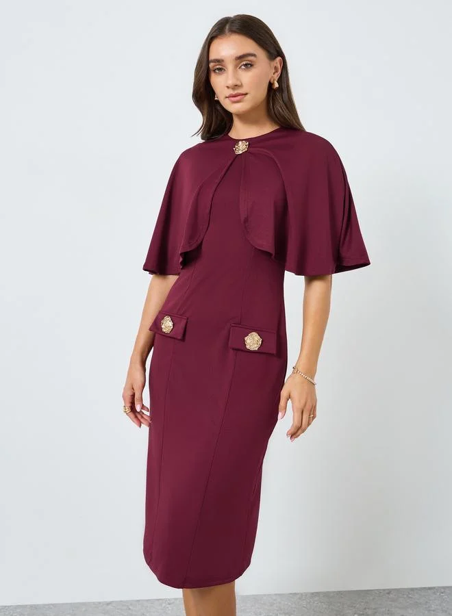 ستايلي فستان ميدي ضيق بأكمام كيب